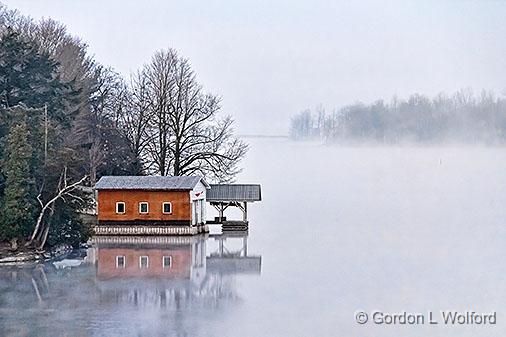 Rideau Canal Boathouse_30738-9.jpg - Photographed on a misty morning along the Rideau Canal Waterway at Rideau Ferry, Ontario, Canada.